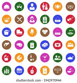 Iconos para la cena. Colección Llanta Blanca En Círculo. Ilustración vectorial.