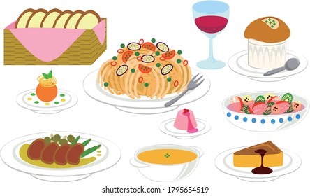 Dinner illustration material set / Please use for illustrations

