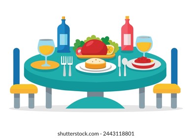 Dinner items isolated flat vector illustration on white background