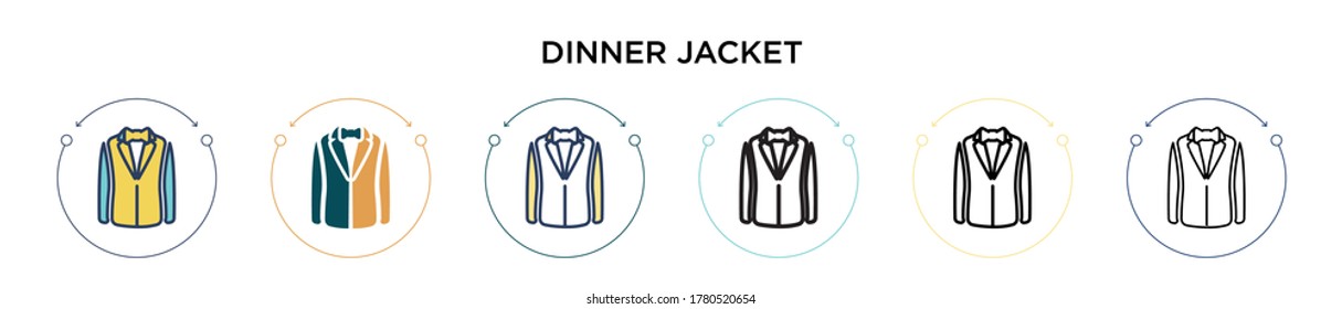 Dinner jacket icon in filled, thin line, outline and stroke style. Vector illustration of two colored and black dinner jacket vector icons designs can be used for mobile, ui, web
