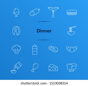 Dinner line icon set. Fast food, breakfast, meat. Eating concept. Can be used for topics like cooking, grocery, supermarket