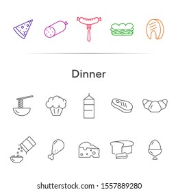 Dinner line icon set. Fast food, breakfast, meat. Eating concept. Can be used for topics like cooking, grocery, supermarket