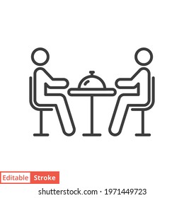 Dinner Line Icon. Simple Outline Style. People Sitting On Table, Party, Dinning, Restaurant Concept. Vector Illustration Isolated On White Background. Editable Stroke EPS 10