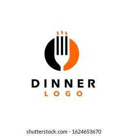 Dinner Logo Candle and Fork Symbol Candlelight dinner concept