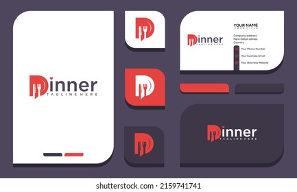 dinner logo with a fork and spoon, Restaurant, resto, food court, cafe logo design and business card