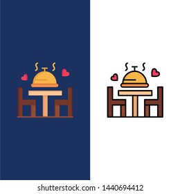 Dinner, Love, Wedding, Plate  Icons. Flat and Line Filled Icon Set Vector Blue Background