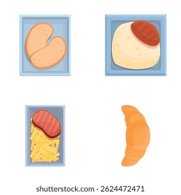 Dinner menu icons set cartoon vector. Various dishes for dinner. Tasty food
