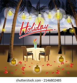 Dinner on the beach in holiday travel trip