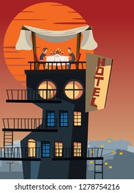 dinner on a rooftop vector illustration 