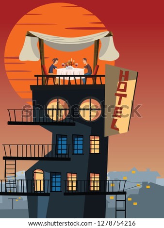 dinner on a rooftop vector illustration 