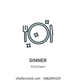 Dinner outline vector icon. Thin line black dinner icon, flat vector simple element illustration from editable kitchen concept isolated stroke on white background