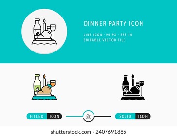 Dinner Party Icon Isolated on White Background. Candlelight Event Thin Line Symbol Stock Vector Illustration For Mobile App And Web Design.
