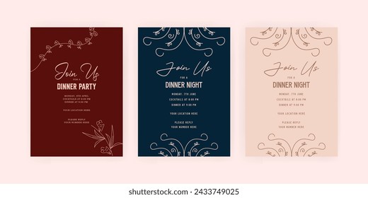 Dinner party invitation card template with luxury. floral. gold. Party poster a4 size. EPS vector illustration