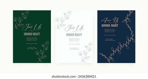 Dinner party invitation card template with luxury. floral. gold. Party poster a4 size. EPS vector illustration