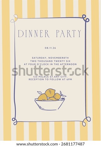  Dinner party invitation La Dolche Vita poster Invitation with lemons Mediterranean design Vector drawing Doodles in different colors