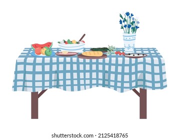 Dinner party laying semi flat color vector object. Full sized item on white. Interior item. Part of house arrangement simple cartoon style illustration for web graphic design and animation