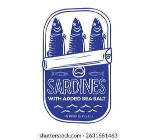 Dinner party. Sardines fish artwork for t shirt print, poster, sticker and other uses. Seafood t shirt design. Sardines love club. In pure olive and lemon. Canned fish artwork. Fish vintage artwork.