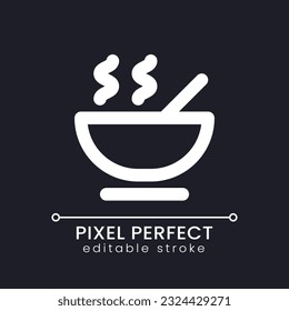 Dinner pixel perfect white linear ui icon for dark theme. Meal included. Paid hotel service. Vector line pictogram. Isolated user interface symbol for night mode. Editable stroke. Poppins font used