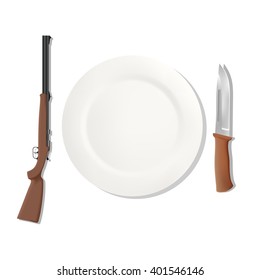 Dinner placemats for a hunter. Vector illustration. Profession feeds. 