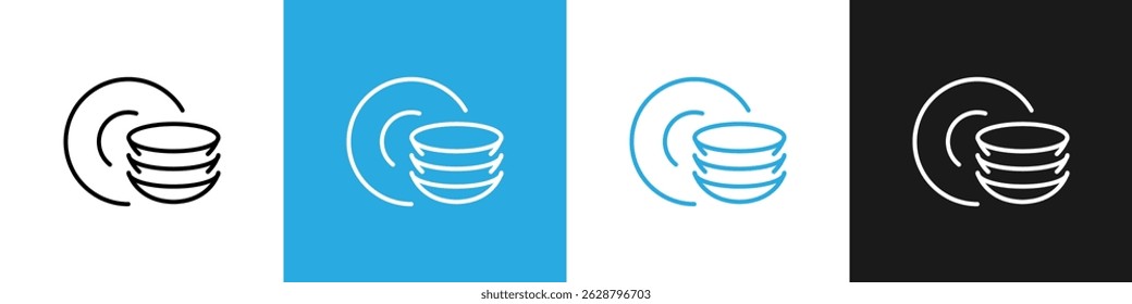 Dinner plate and bowls icon. Dishes icon. Tableware, dishware. clean dishes, shiny plate stack. Kitchen, cooking, restaurant and eating out concept. vector