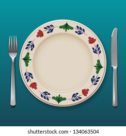 Dinner plate with cutlery, eps10 vector