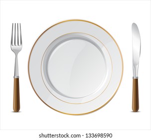 Dinner Plate, Knife And Fork. Vector Objects Collection