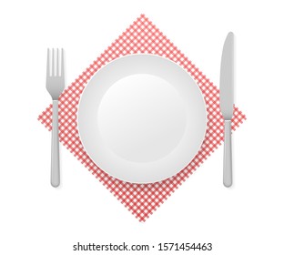 Dinner plate, knife and fork. Vector stock illustration.