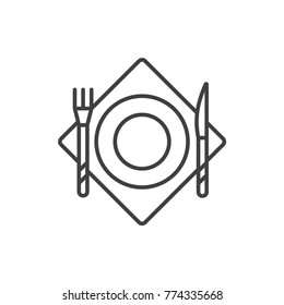 Dinner, restaurant line icon. Plate, fork and knife.