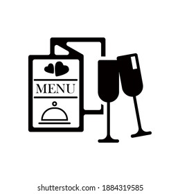Dinner in a restaurant. Menu, Vector icon, love, glass, wine