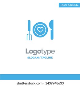 Dinner, Romantic, Food, Date, Couple Blue Solid Logo Template. Place for Tagline
