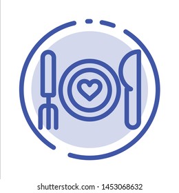 Dinner, Romantic, Food, Date, Couple Blue Dotted Line Line Icon