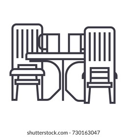 dinner room vector line icon, sign, illustration on white background, editable strokes