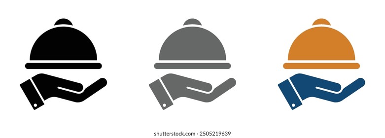 Dinner server vector icons. Food serving vector sign. Tray of food icons