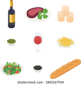 Dinner set. Isometric vector illustration in flat design.