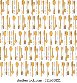 Dinner set seamless pattern. Spoons and forks background. Modern background for menu design. Restaurant, cafe seamless texture background. Vector illustration