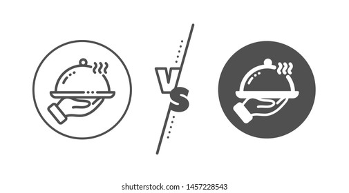 Dinner sign. Versus concept. Restaurant food line icon. Hotel room service symbol. Line vs classic restaurant food icon. Vector