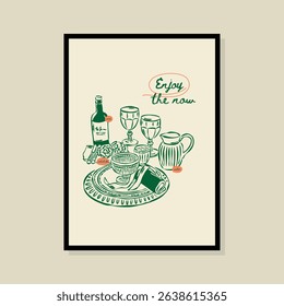 	
Dinner sketch style vector illustration in a poster frame