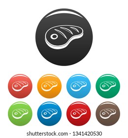 Dinner steak icons set 9 color vector isolated on white for any design