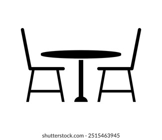 Mesa de comedor y silla de diseño de icono de Vector plano en blanco y negro