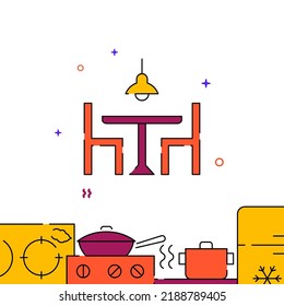 Dinner table filled line vector icon, simple illustration, related bottom border.