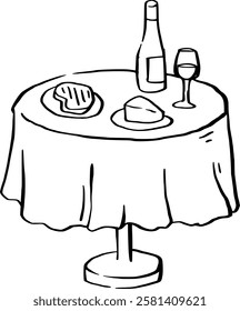 Dinner Table hand drawn illustration.