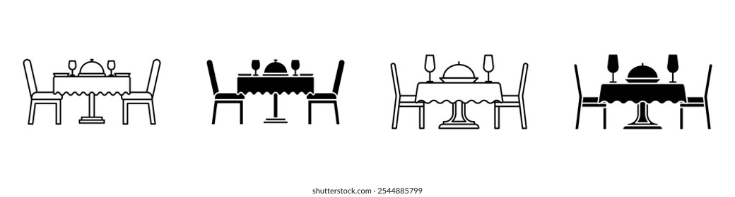 Coleção de ícones da mesa de jantar em preto e branco preenchido e estilo vetorial sólido.