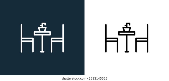 ícone da mesa de jantar isolado em cores brancas e pretas. tabela de jantar contorno ícone vetor linear da coleção de propriedades para aplicativos móveis, web e ui.