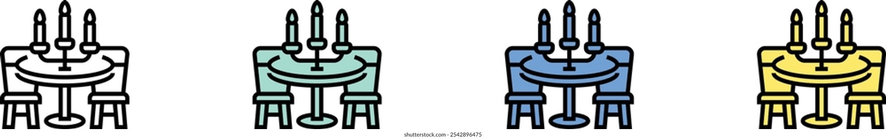 dinner table icon. Outline, Green, Blue and Yellow Style Design Isolated On White Background
