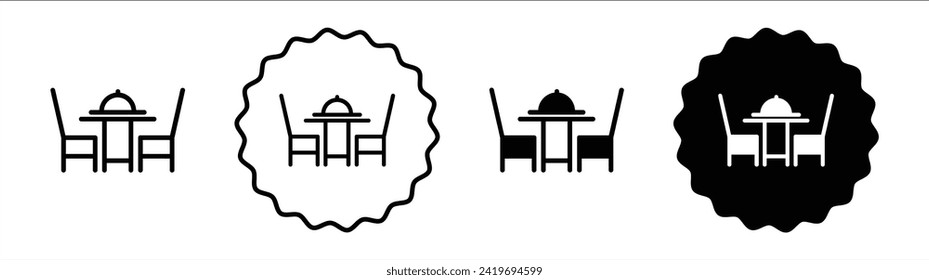 Dinner table set in black and white color. Dinner table simple flat icon vector