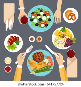 Dinner table top view vector illustration