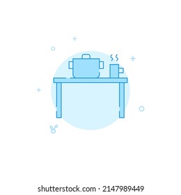 Dinner table vector icon. Flat illustration. Filled line style. Blue monochrome design. Editable stroke. Adjust line weight.
