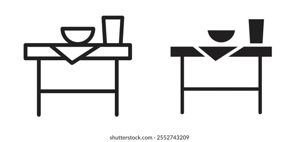 Conjunto de iconos de Vector de mesa de cena con estilo relleno y delineado negro.