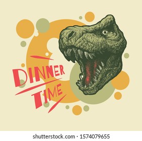 Cartel de la hora de la cena, icono de la carne. Ilustración del vector de dibujos animados.