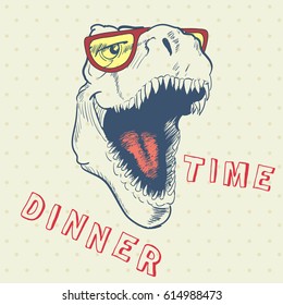 Dinner time of cool dinosaur.Smiling t-rex.Prints design for t-shirt